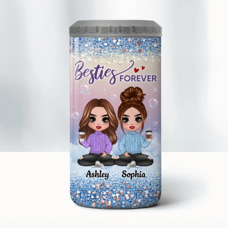 Gradient Background Besties Sisters Personalized 4 In 1 Can Cooler - Image 10