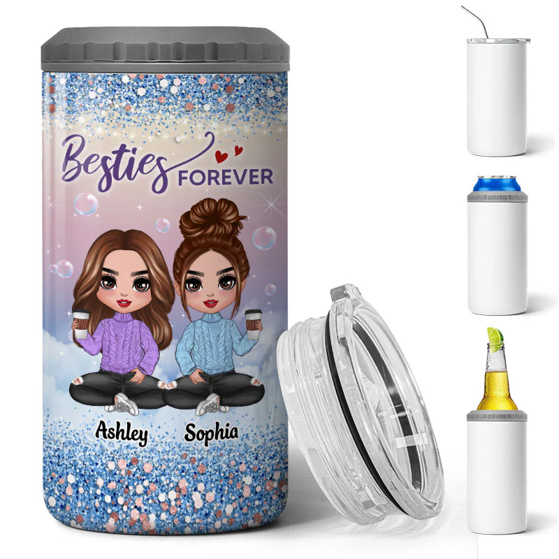 Gradient Background Besties Sisters Personalized 4 In 1 Can Cooler - Image 2