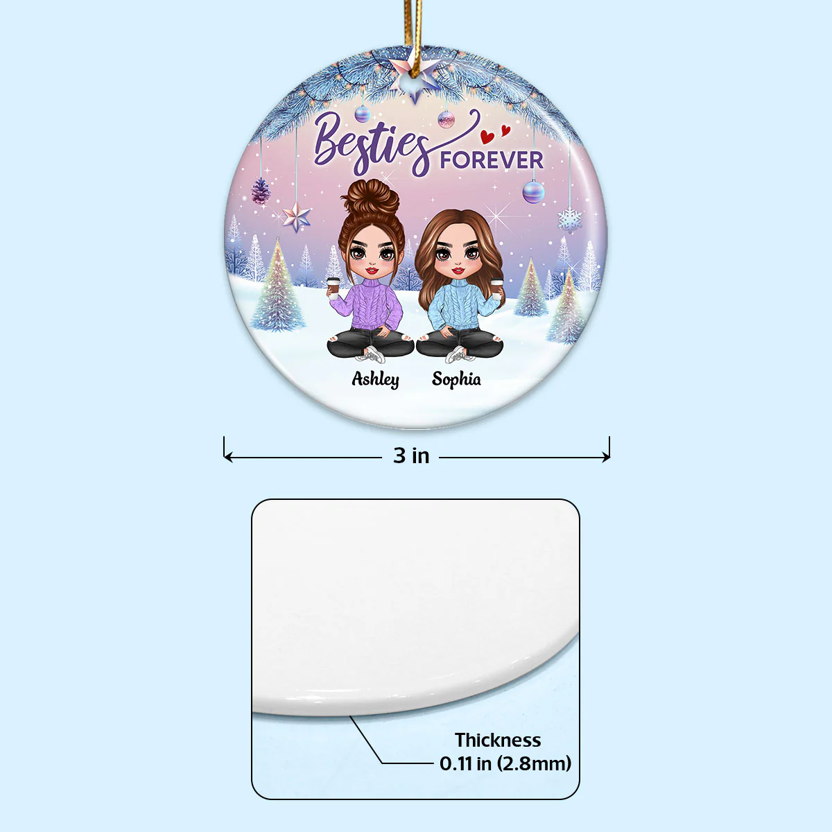 Gradient Background Christmas Besties Sisters Personalized Circle Ornament - Image 14