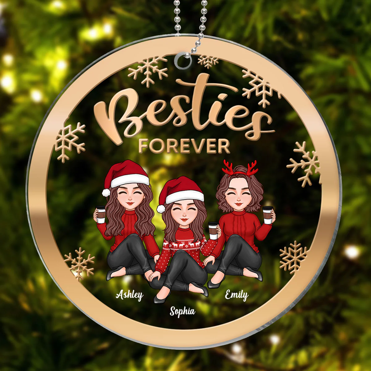 Gradient Christmas Cute Besties Sisters Sitting Personalized Acrylic Ornament - Image 2