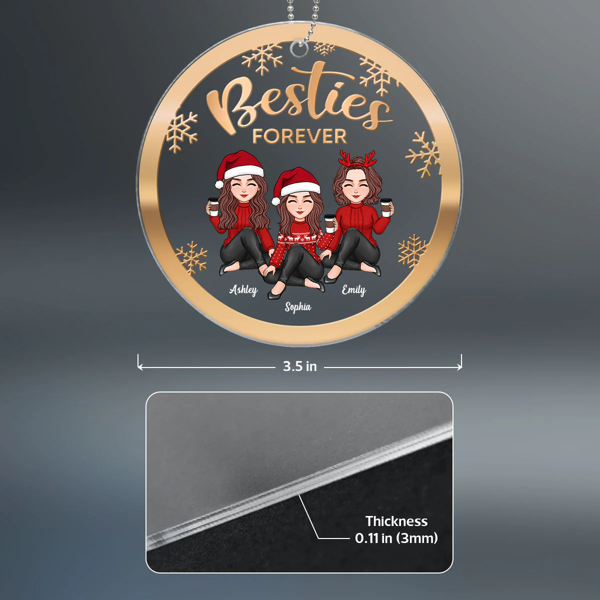 Gradient Christmas Cute Besties Sisters Sitting Personalized Acrylic Ornament - Image 3