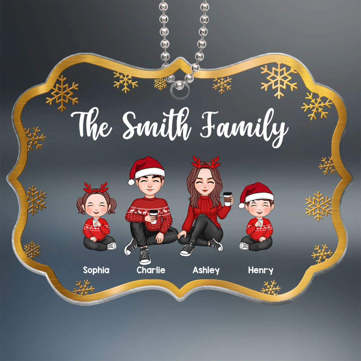 Gradient Christmas Cute Family Sitting Personalized Acrylic Ornament - Image 2