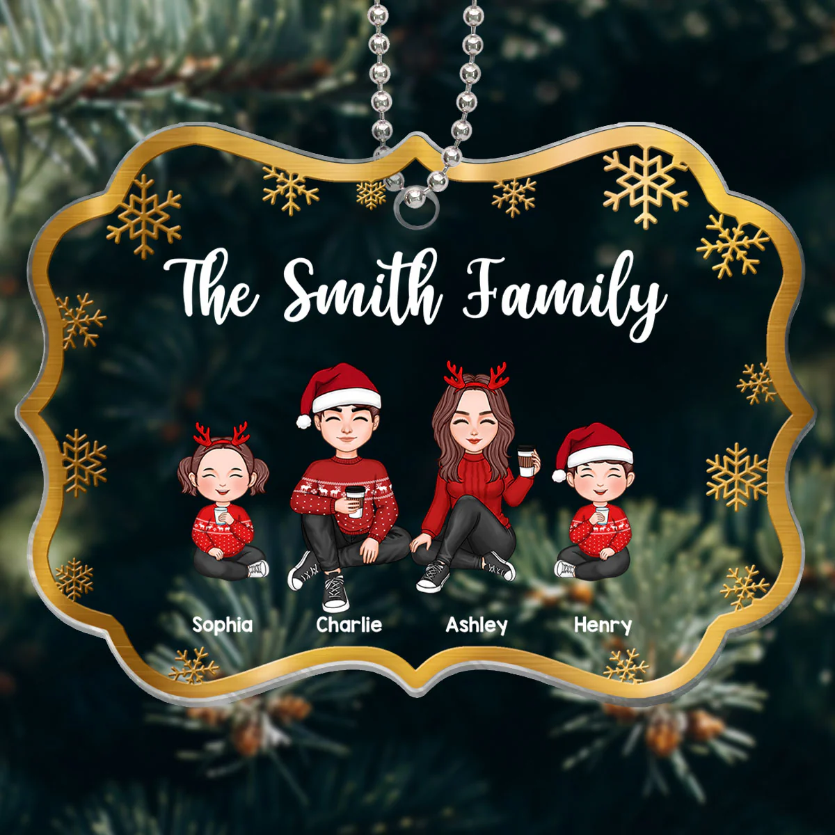 Gradient Christmas Cute Family Sitting Personalized Acrylic Ornament - Image 3