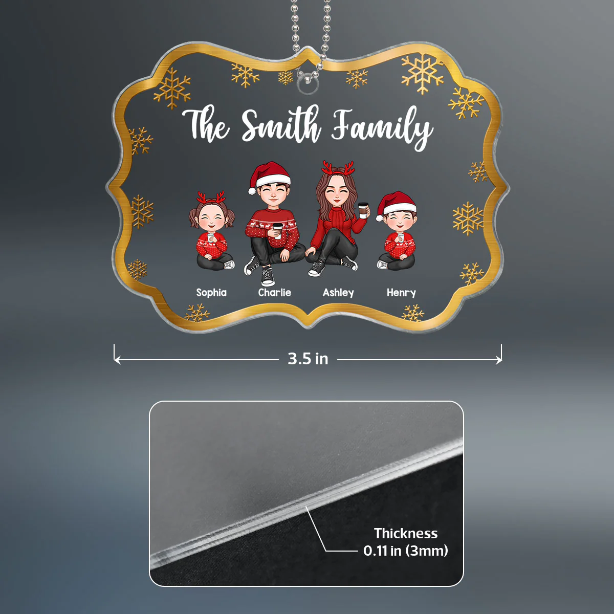 Gradient Christmas Cute Family Sitting Personalized Acrylic Ornament - Image 4