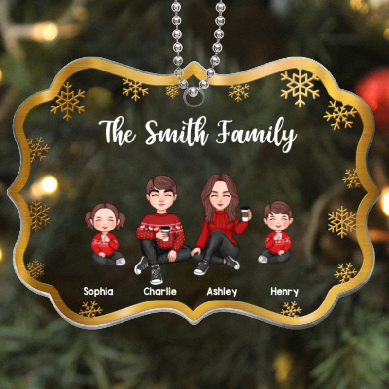 Gradient Christmas Cute Family Sitting Personalized Acrylic Ornament - Image 5