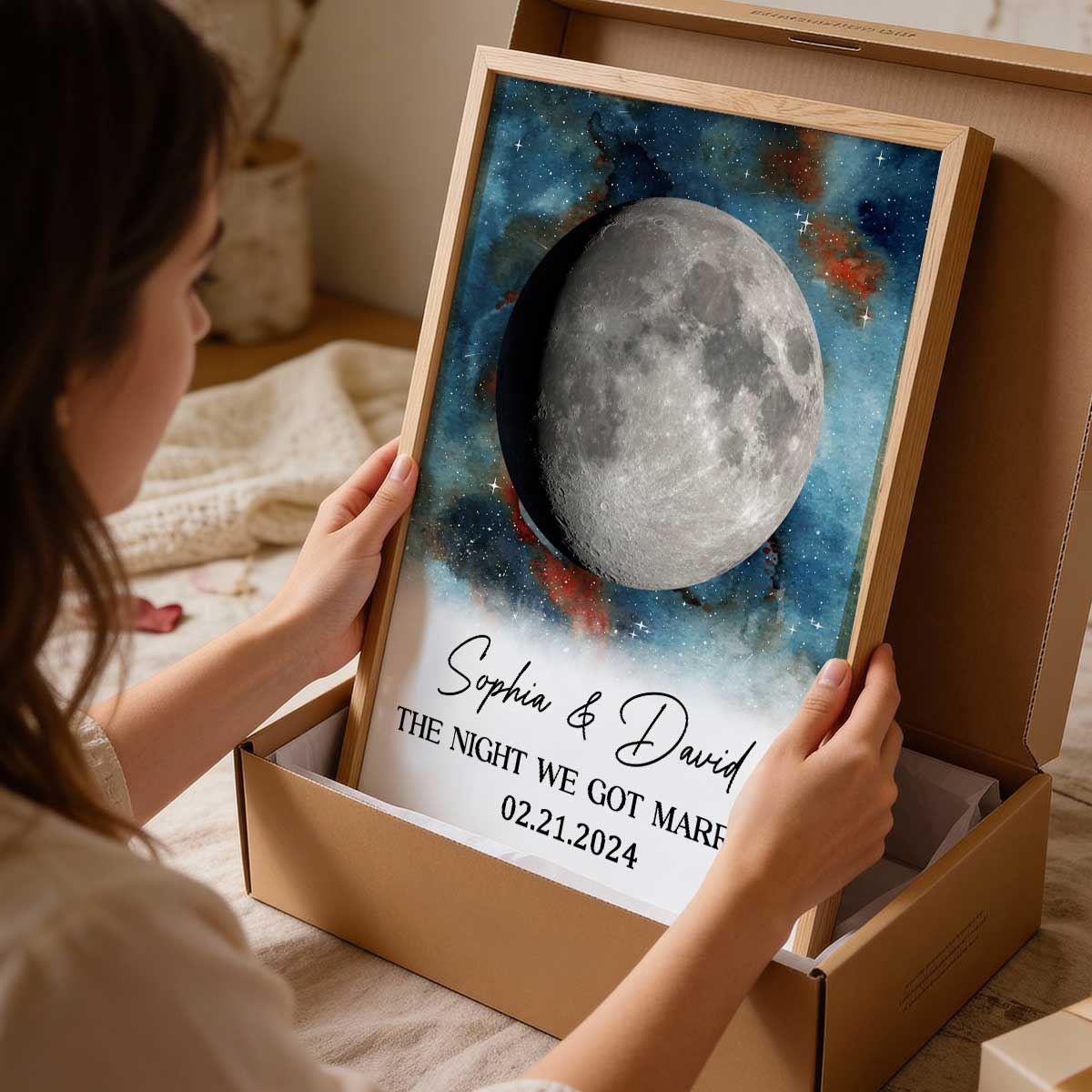 Gradient Galaxy Eternal Love Couple Custom Moon Phase Anniversary Date - Personalized Poster - Heartfelt Anniversary Gift, Valentine Gift, Wedding Gift For Couple - Image 4