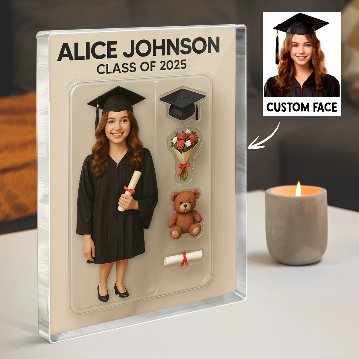 3D Effect Graduate Custom Figure Personalized Flat Rectangle Acrylic Block Plaque, Unique Keepsake, Graduation Gift [FEMALE version ONLY] - Image 7