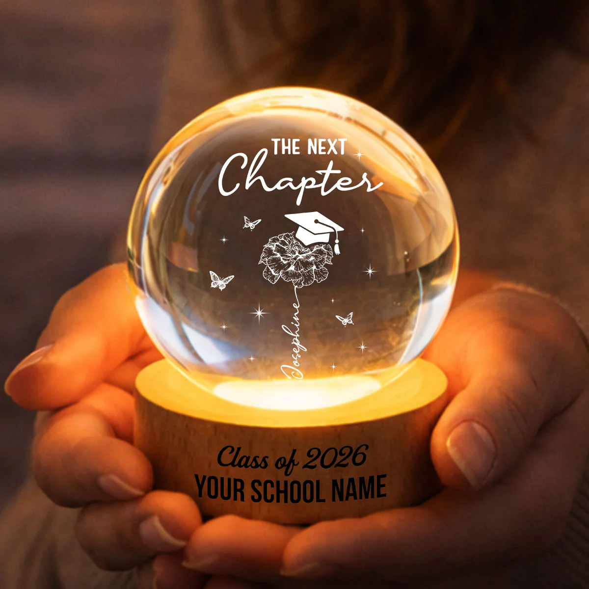 Graduation Birth Month Flower New Chapter - Personalized Crystal Ball LED Night Light - Graduation Gift, Keepsake For Daughter, Granddaughter - Image 3