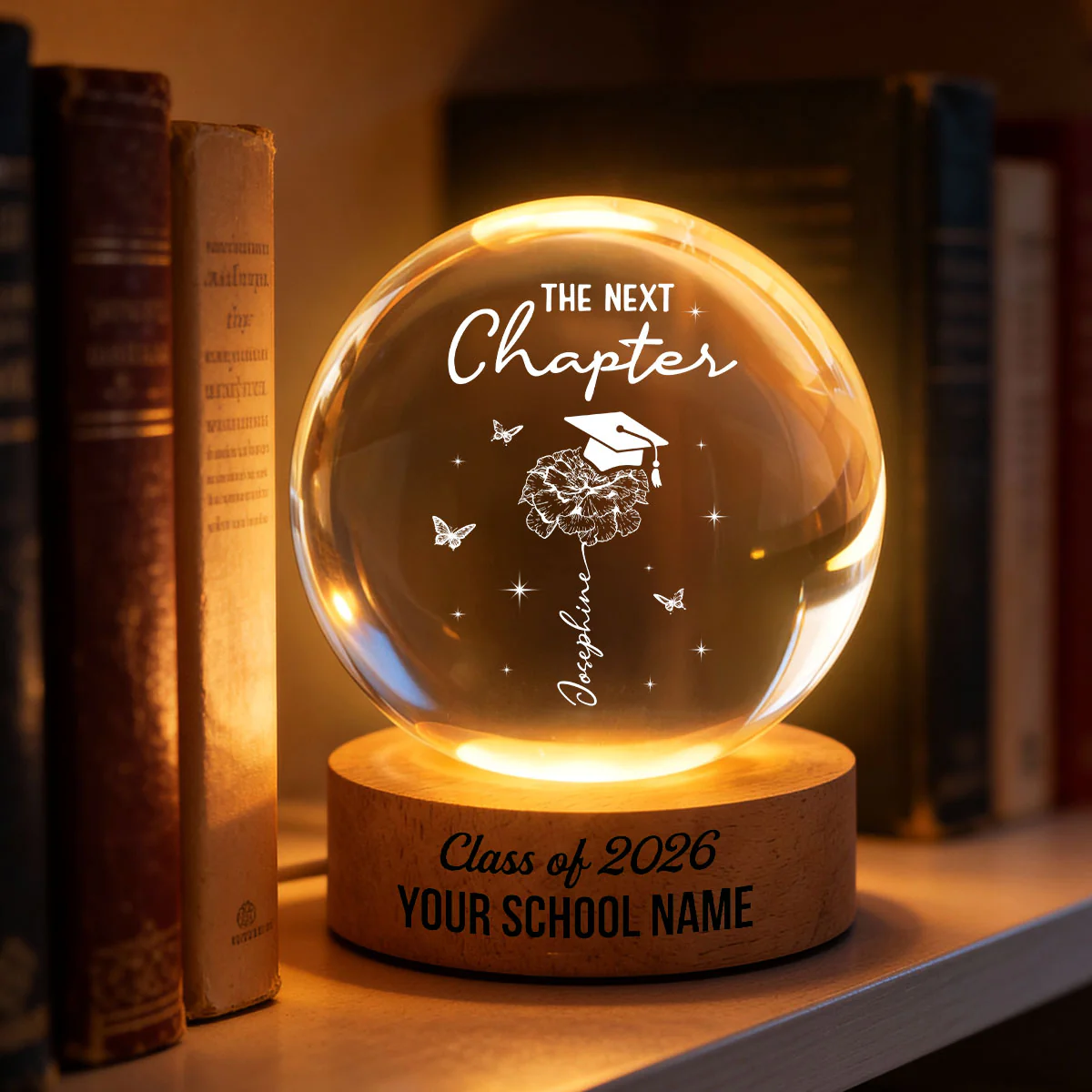 Graduation Birth Month Flower New Chapter - Personalized Crystal Ball LED Night Light - Graduation Gift, Keepsake For Daughter, Granddaughter - Image 4
