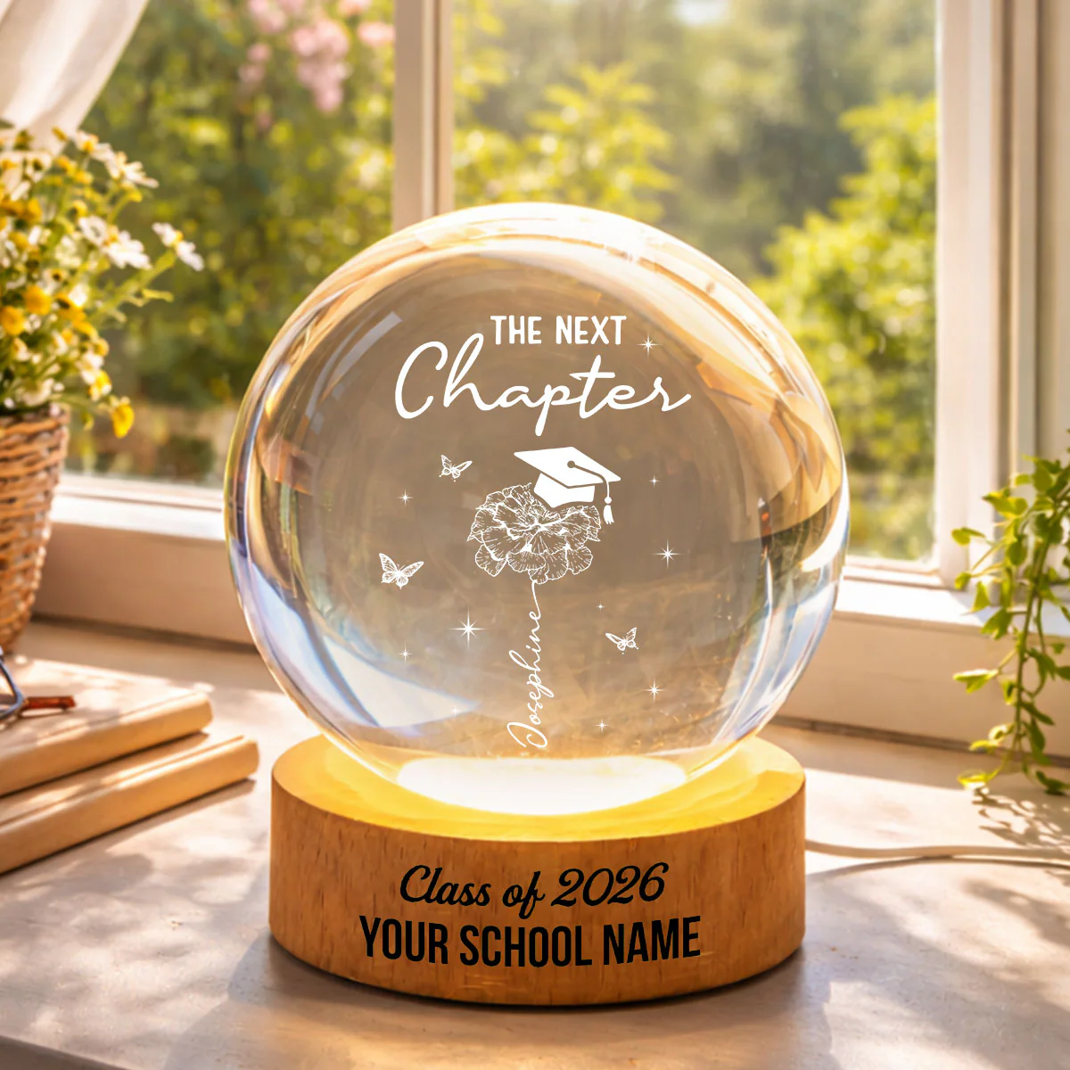 Graduation Birth Month Flower New Chapter - Personalized Crystal Ball LED Night Light - Graduation Gift, Keepsake For Daughter, Granddaughter - Image 6