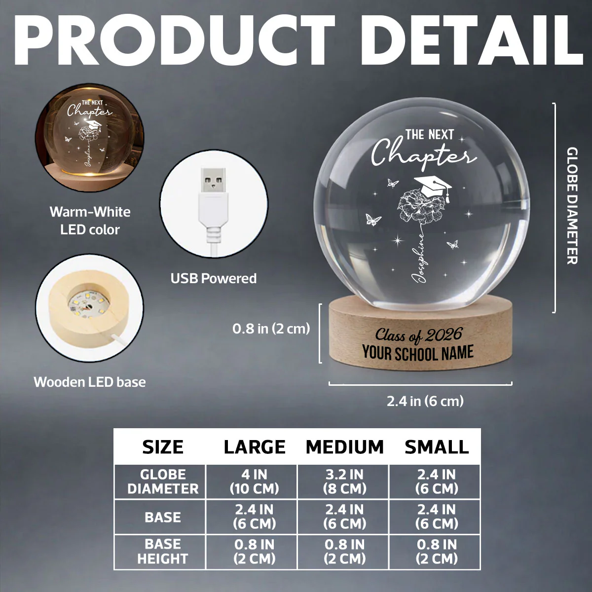 Graduation Birth Month Flower New Chapter - Personalized Crystal Ball LED Night Light - Graduation Gift, Keepsake For Daughter, Granddaughter - Image 8