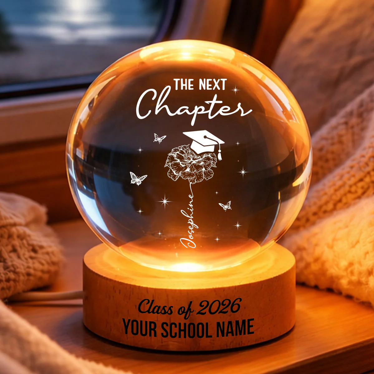 Graduation Birth Month Flower New Chapter - Personalized Crystal Ball LED Night Light - Graduation Gift, Keepsake For Daughter, Granddaughter - Image 9