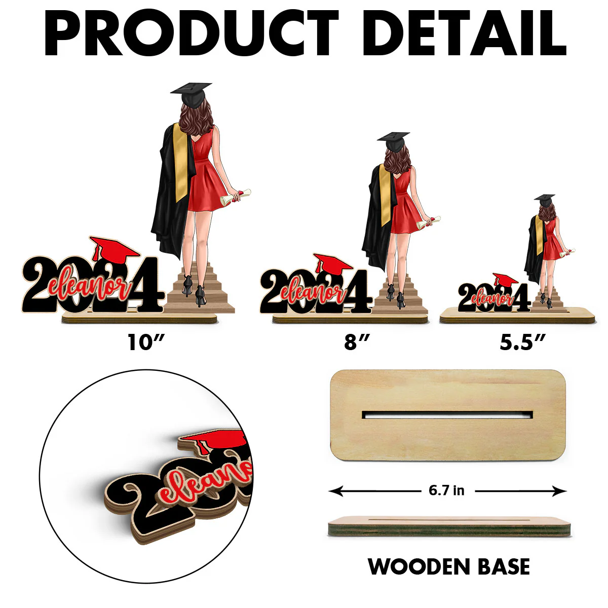 Graduation Gift Graduate Senior Back View Class Of 2024 Personalized Standing Wooden Plaque - Image 8