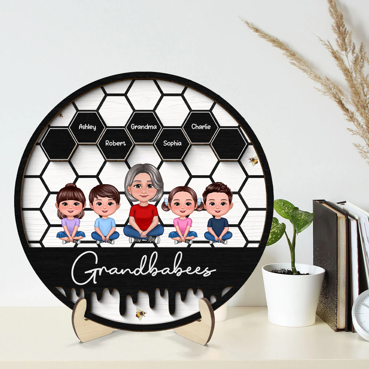 Grandbabees Crossed Legs Grandma Grandkids Sitting Personalized 2-layer Wooden Plaque, Gift For Grandma - Image 3
