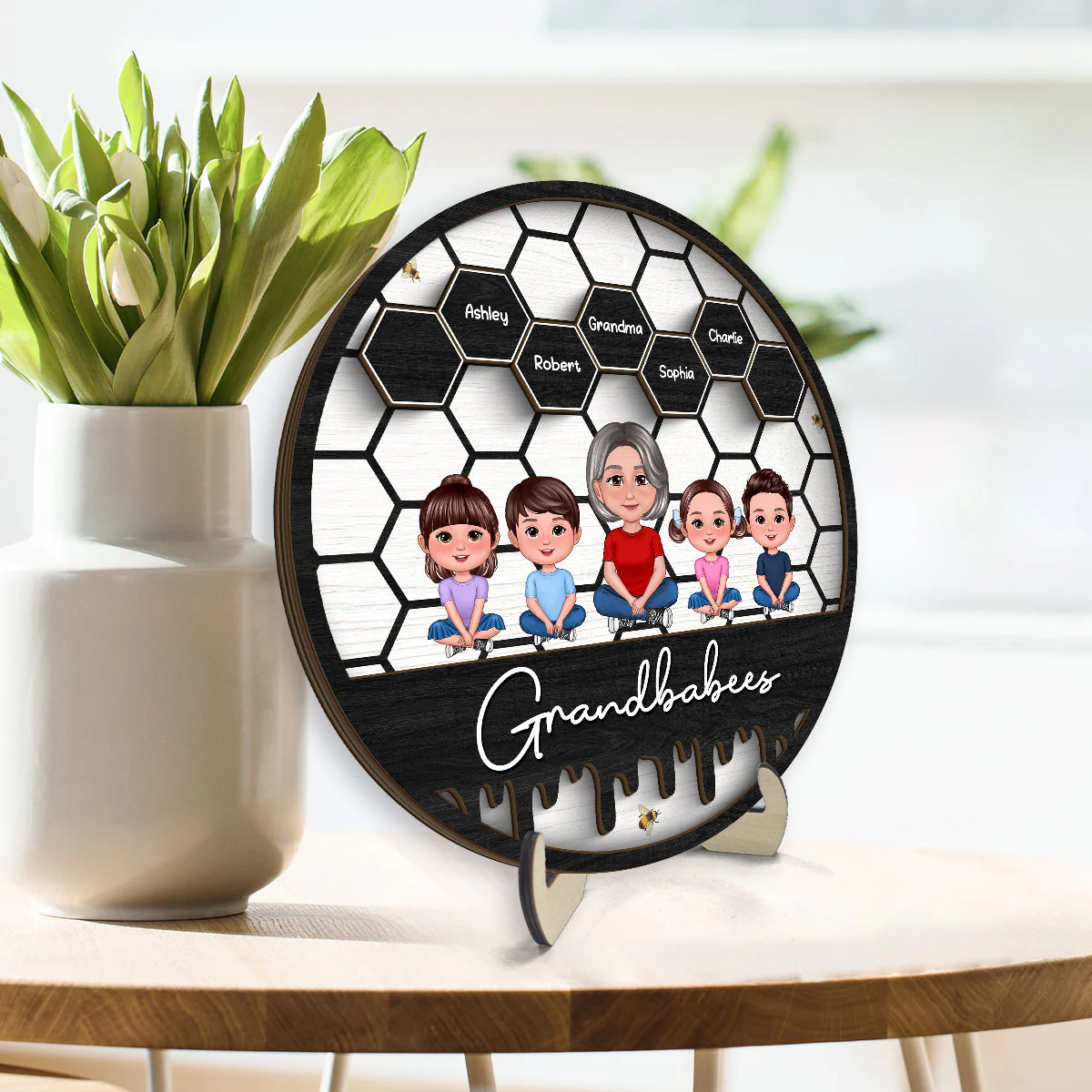 Grandbabees Crossed Legs Grandma Grandkids Sitting Personalized 2-layer Wooden Plaque, Gift For Grandma - Image 4