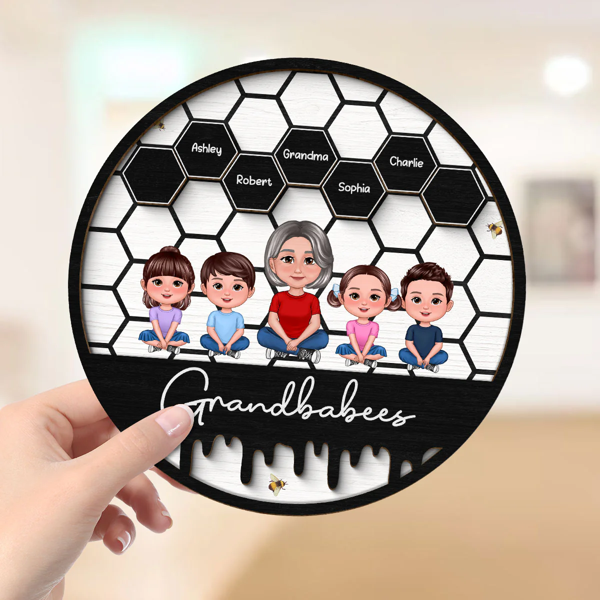 Grandbabees Crossed Legs Grandma Grandkids Sitting Personalized 2-layer Wooden Plaque, Gift For Grandma - Image 5