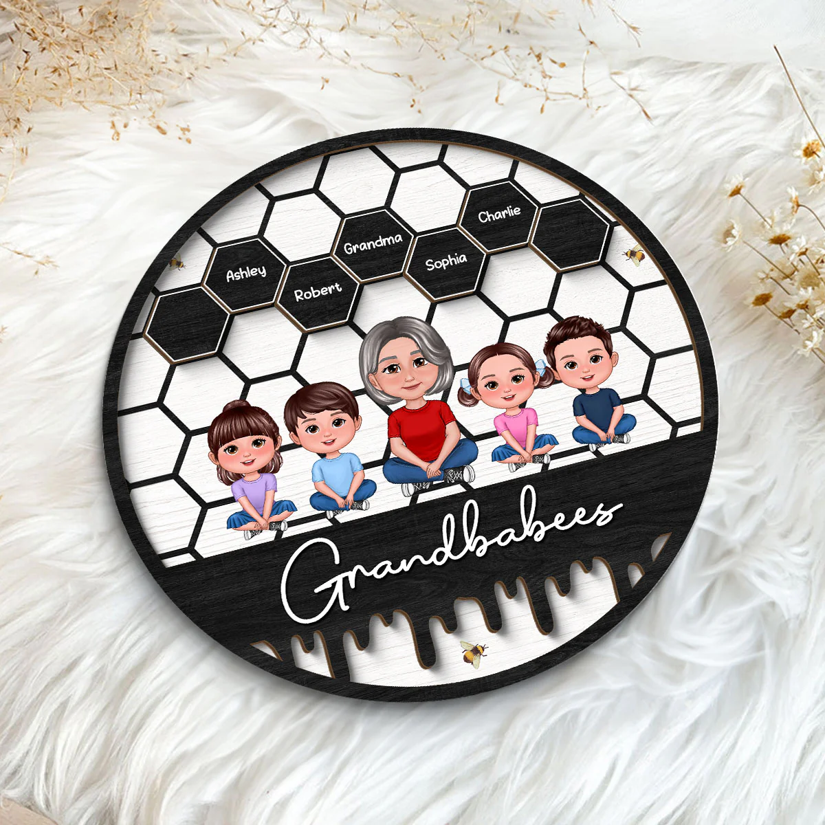 Grandbabees Crossed Legs Grandma Grandkids Sitting Personalized 2-layer Wooden Plaque, Gift For Grandma - Image 6