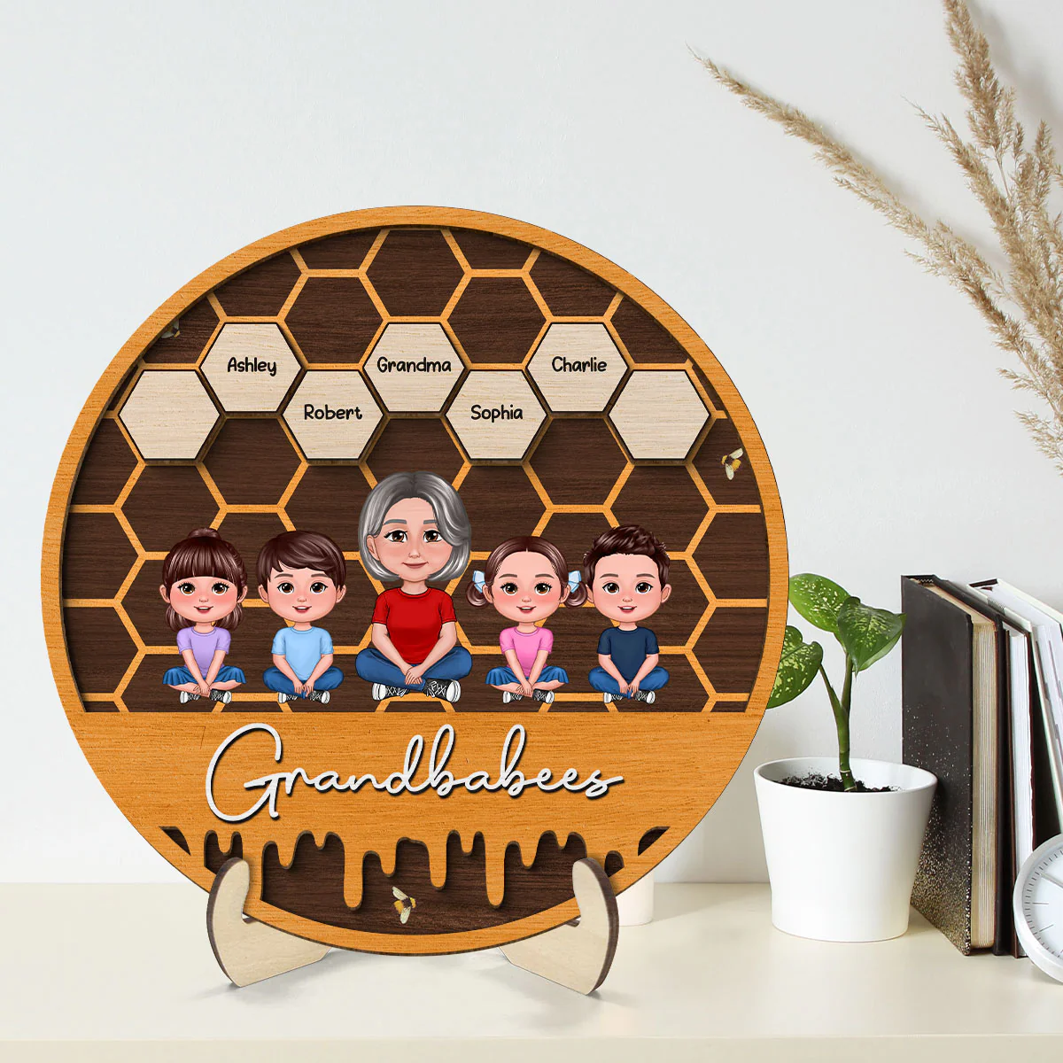 Grandbabees Crossed Legs Grandma Grandkids Sitting Personalized 2-layer Wooden Plaque, Gift For Grandma - Image 8