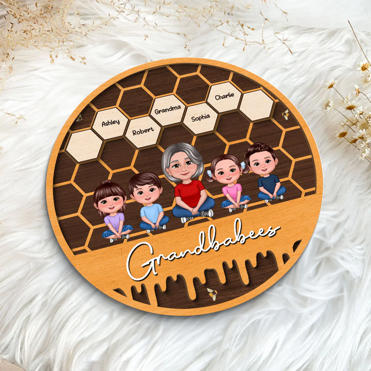 Grandbabees Crossed Legs Grandma Grandkids Sitting Personalized 2-layer Wooden Plaque, Gift For Grandma - Image 9