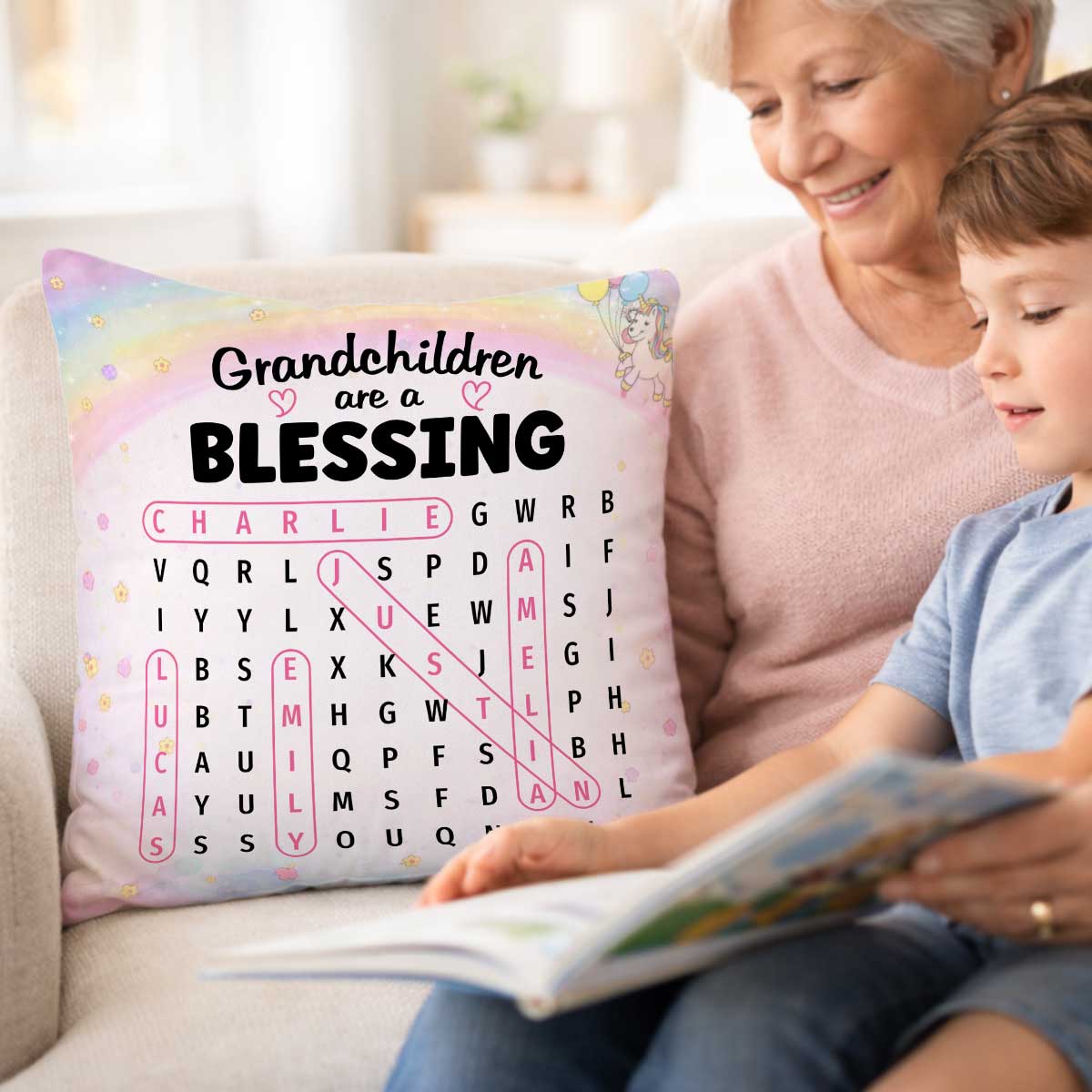 Grandchildren Are A Blessing Word Search Puzzle - Personalized Pillow - Heartfelt Gift for Grandma - Image 6