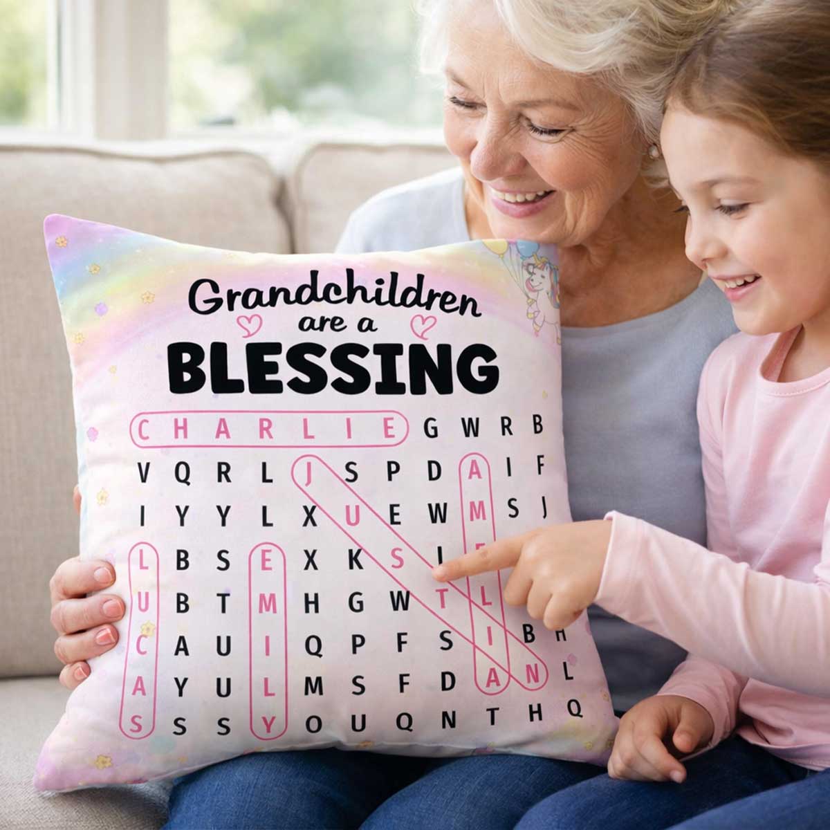 Grandchildren Are A Blessing Word Search Puzzle - Personalized Pillow - Heartfelt Gift for Grandma - Image 7
