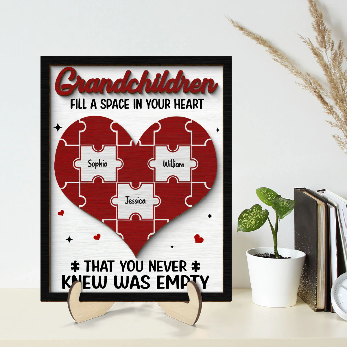 Grandchildren Fill A Space In Your Heart Personalized 2-Layer Wooden Plaque - Image 2
