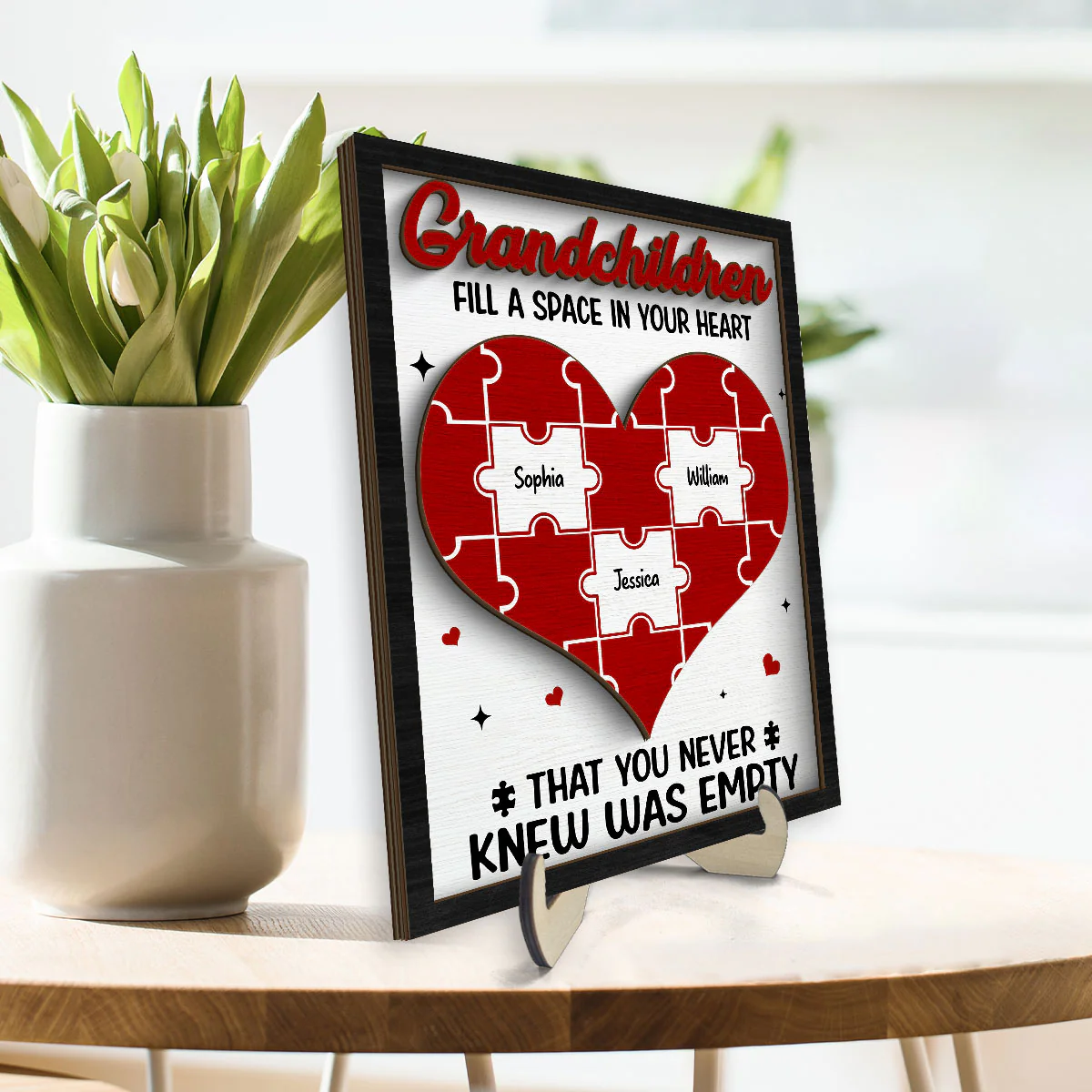 Grandchildren Fill A Space In Your Heart Personalized 2-Layer Wooden Plaque - Image 3