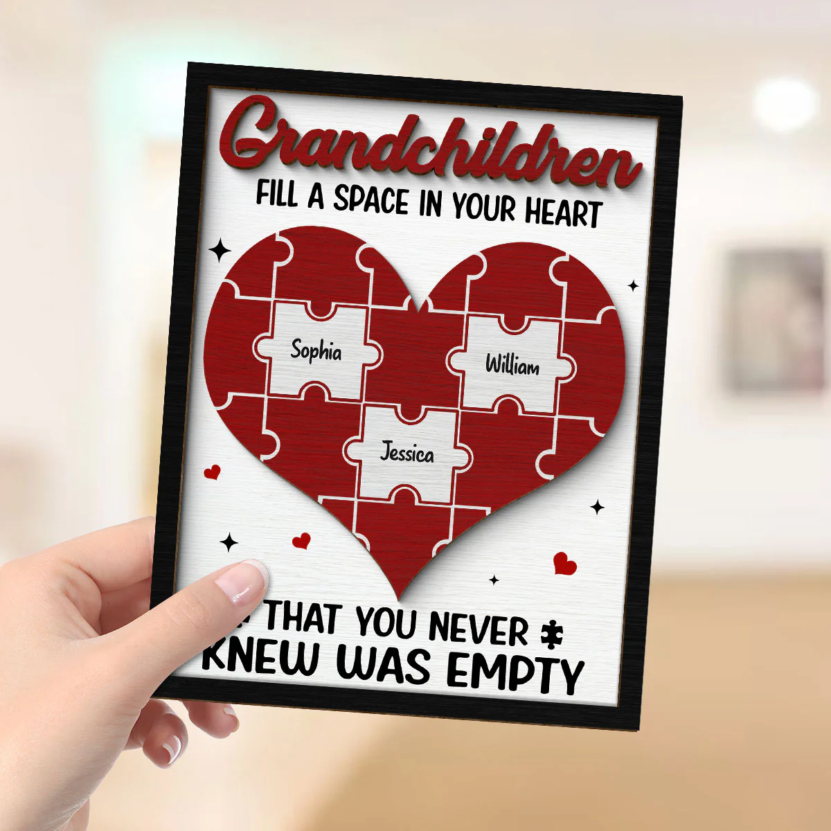 Grandchildren Fill A Space In Your Heart Personalized 2-Layer Wooden Plaque - Image 4