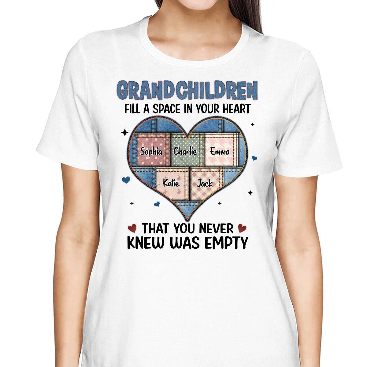 Grandchildren Fill Spaces In Grandma Heart Floral Patterns Personalized Shirt - Image 2