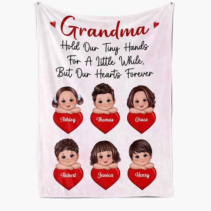 Grandchildren Hold Our Hearts Forever Cute Kid Laying Head On Arms Personalized Fleece Blanket