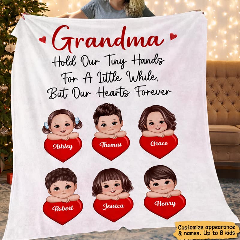 Grandchildren Hold Our Hearts Forever Cute Kid Laying Head On Arms Personalized Fleece Blanket - Image 2