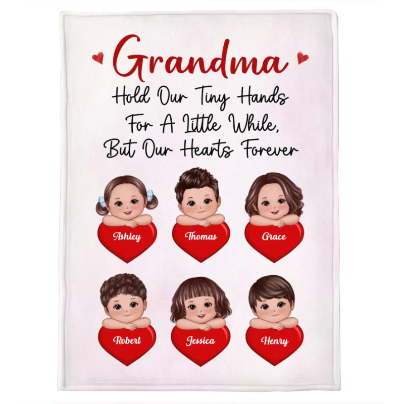 Grandchildren Hold Our Hearts Forever Cute Kid Laying Head On Arms Personalized Fleece Blanket - Image 5