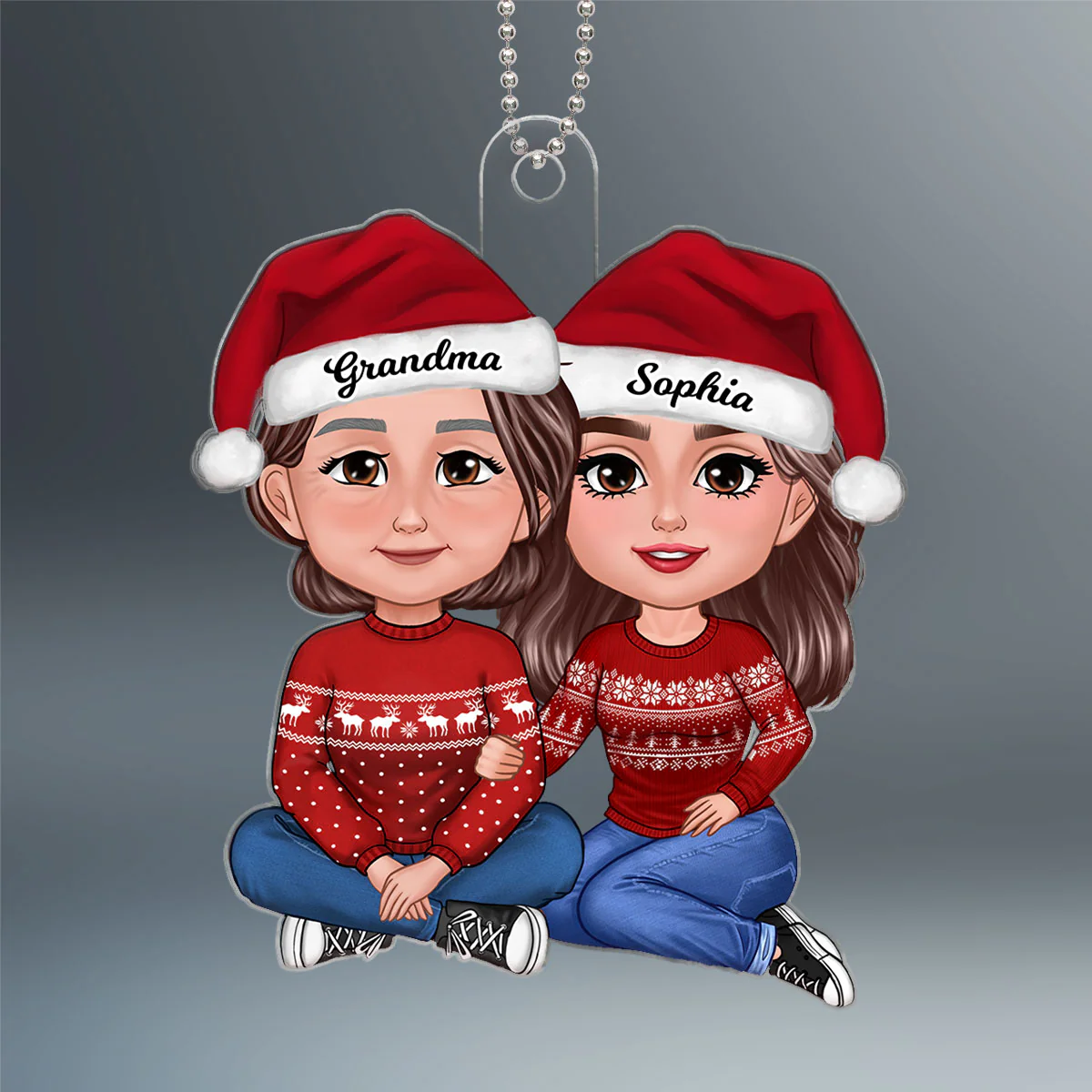 Granddaughter Sitting With Grandmother Christmas Personalized Acrylic Ornament - Image 2