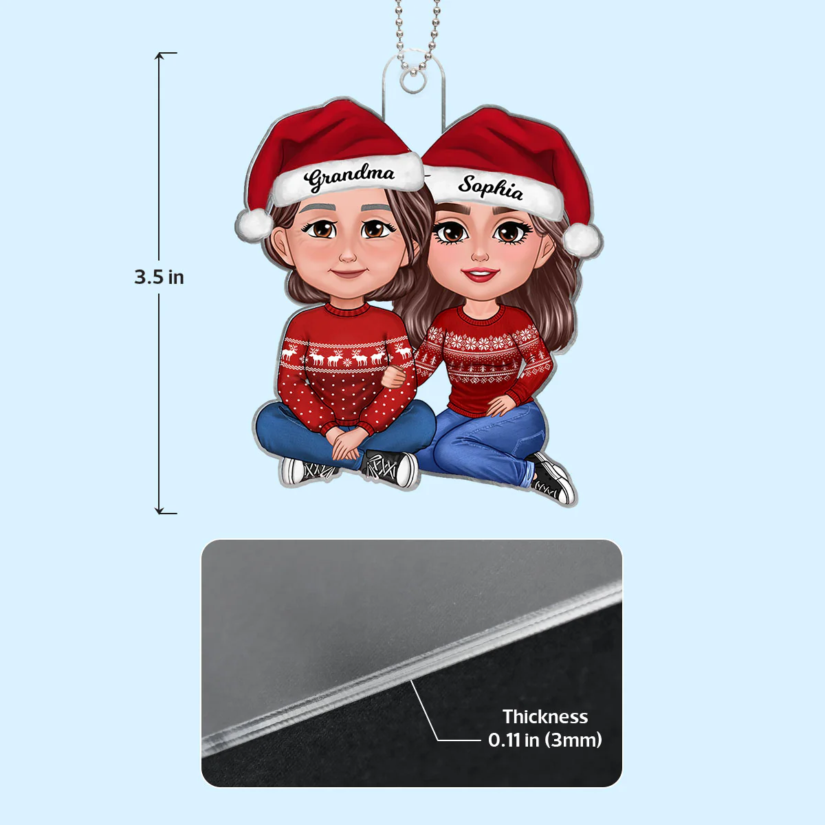 Granddaughter Sitting With Grandmother Christmas Personalized Acrylic Ornament - Image 4