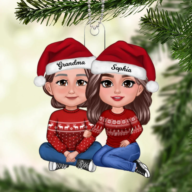 Granddaughter Sitting With Grandmother Christmas Personalized Acrylic Ornament - Image 5