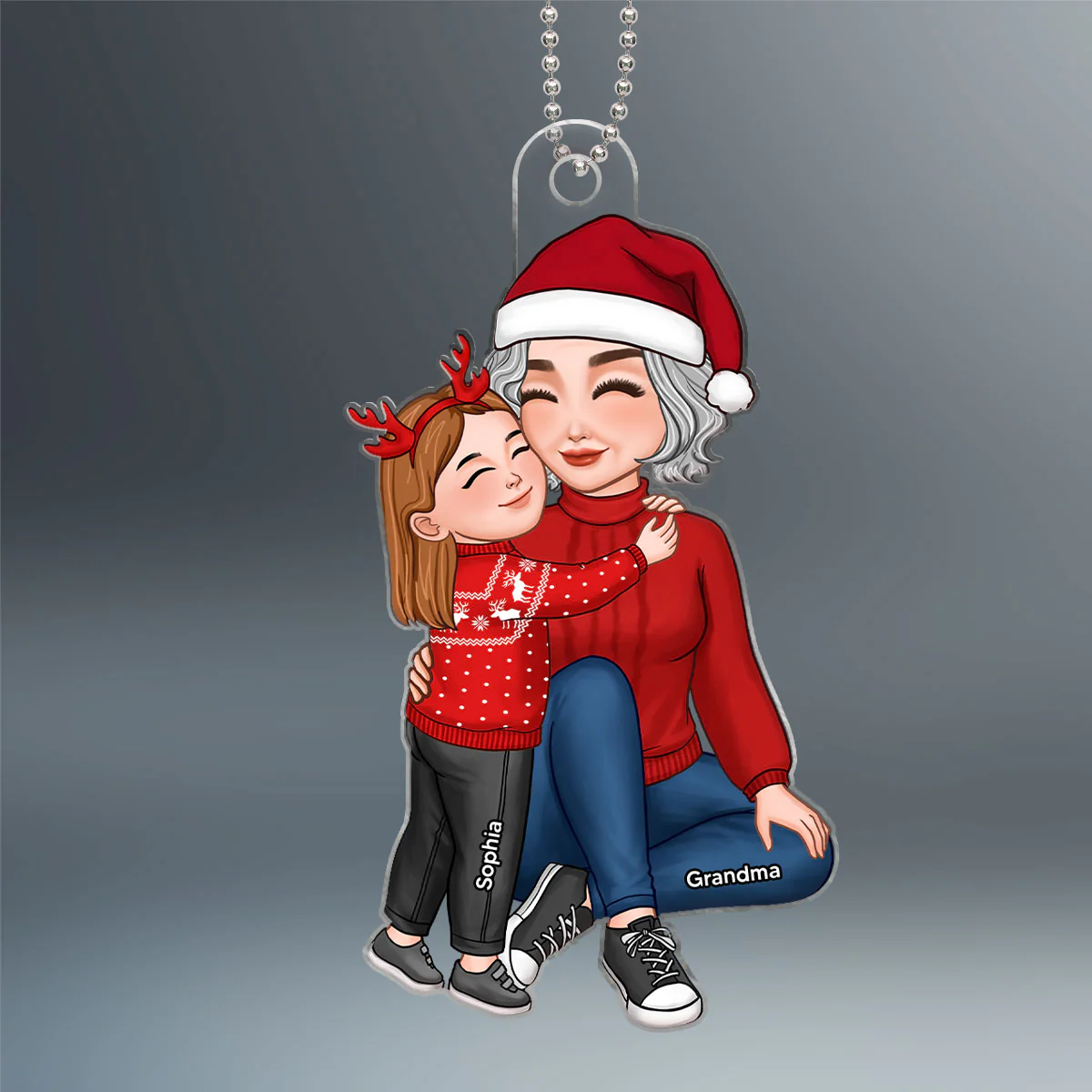 Grandma & Grandkid Hugging Sitting Acrylic Ornament - Personalized Gift For Grandma - Image 2