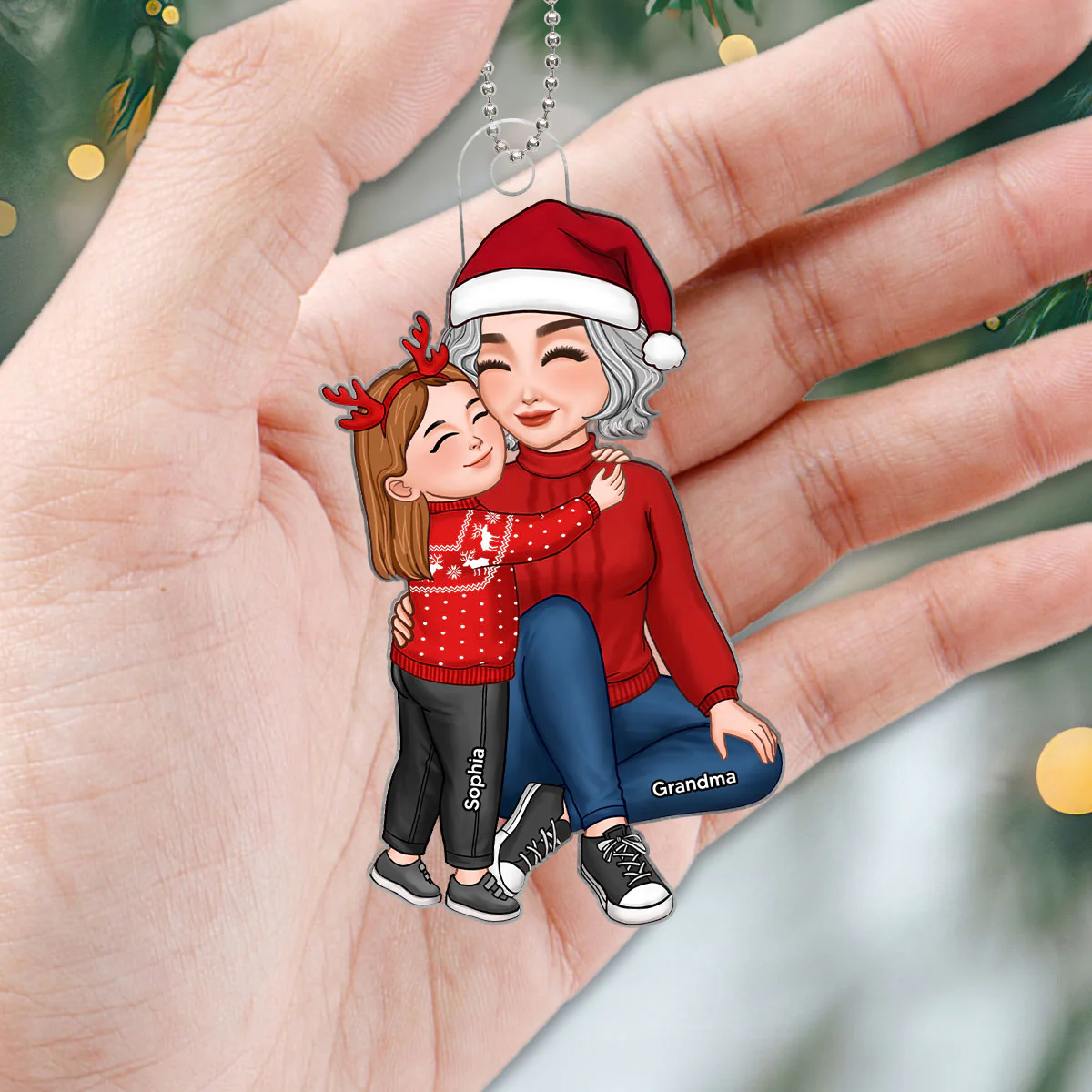 Grandma & Grandkid Hugging Sitting Acrylic Ornament - Personalized Gift For Grandma - Image 3