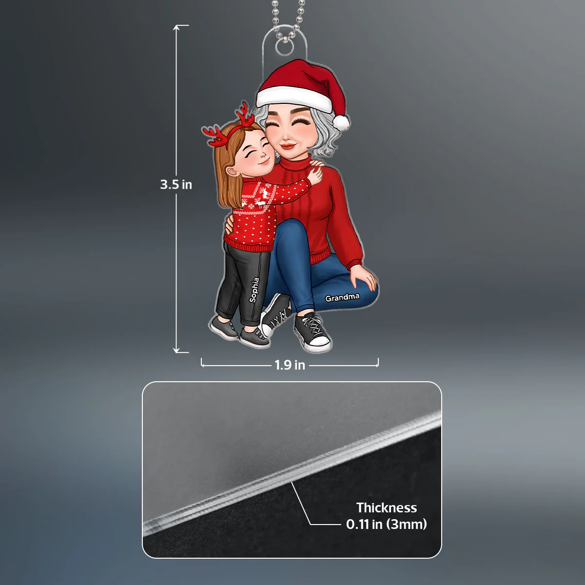 Grandma & Grandkid Hugging Sitting Acrylic Ornament - Personalized Gift For Grandma - Image 4