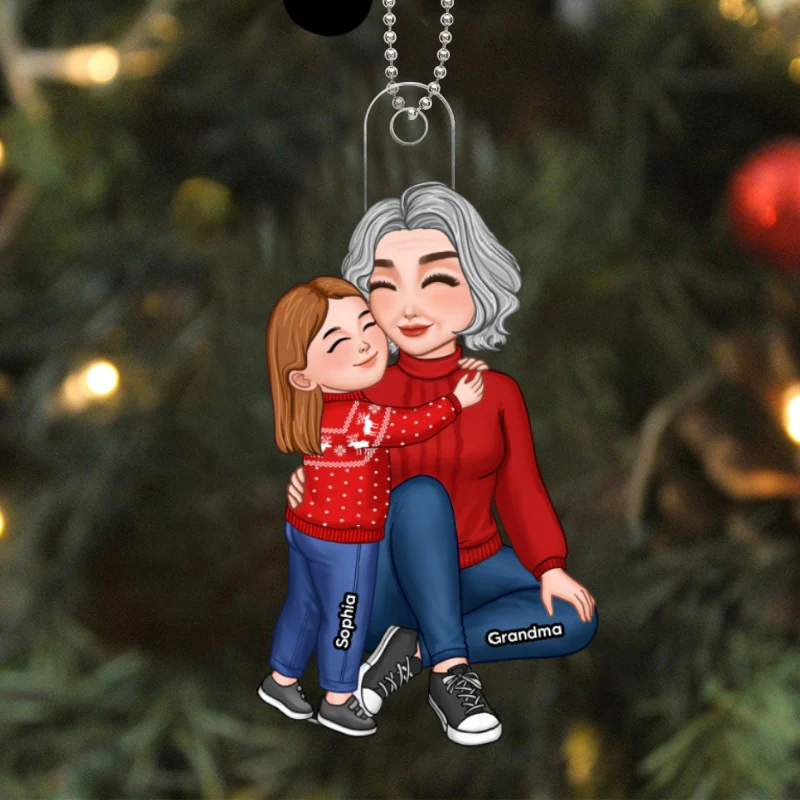 Grandma & Grandkid Hugging Sitting Acrylic Ornament - Personalized Gift For Grandma - Image 5