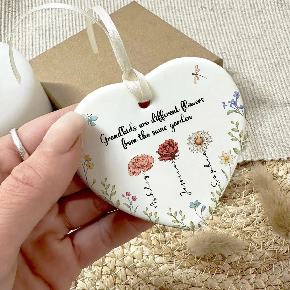 Grandkids Are Different Flowers from the Same Garden Personalized Heart Ornament, Gift for Grandma - Image 5