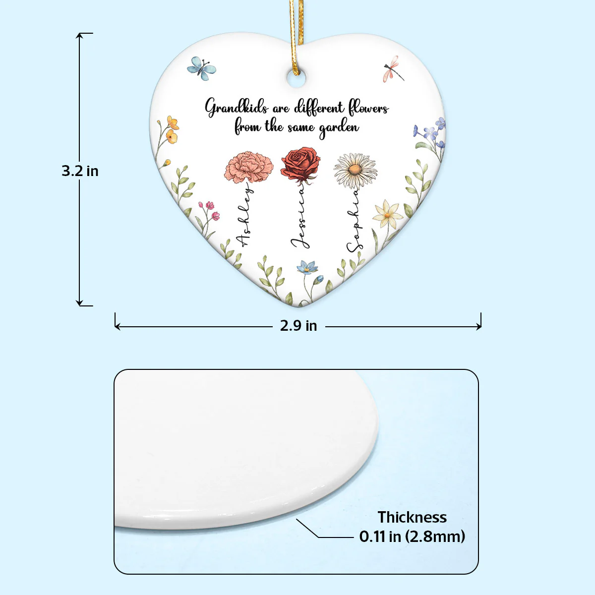 Grandkids Are Different Flowers from the Same Garden Personalized Heart Ornament, Gift for Grandma - Image 7