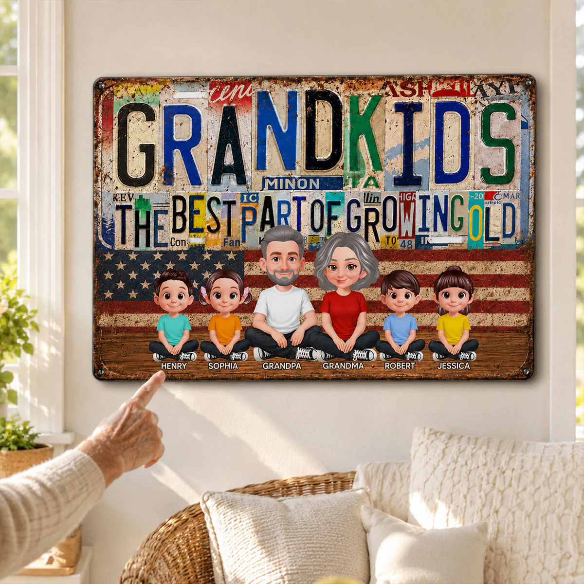 Grandkids Best Part Of Growing Old License Plate Style - Personalized Metal Sign - Gift For Grandparents, Patriotic Rustic Vintage - Image 3