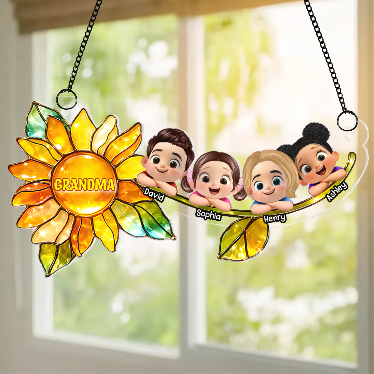 Grandkids Children Sunflower - Personalized Suncatcher - Heartfelt Mother's Day Gift for Grandma, Mom, Wife