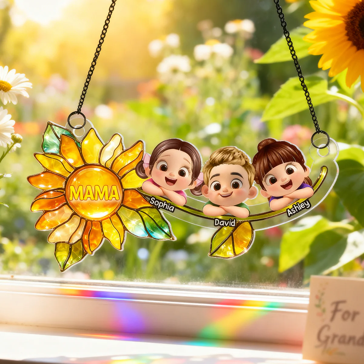 Grandkids Children Sunflower - Personalized Suncatcher - Heartfelt Mother's Day Gift for Grandma, Mom, Wife - Image 5