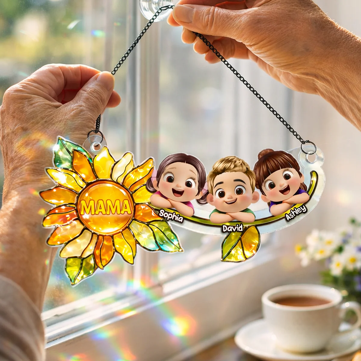 Grandkids Children Sunflower - Personalized Suncatcher - Heartfelt Mother's Day Gift for Grandma, Mom, Wife - Image 8