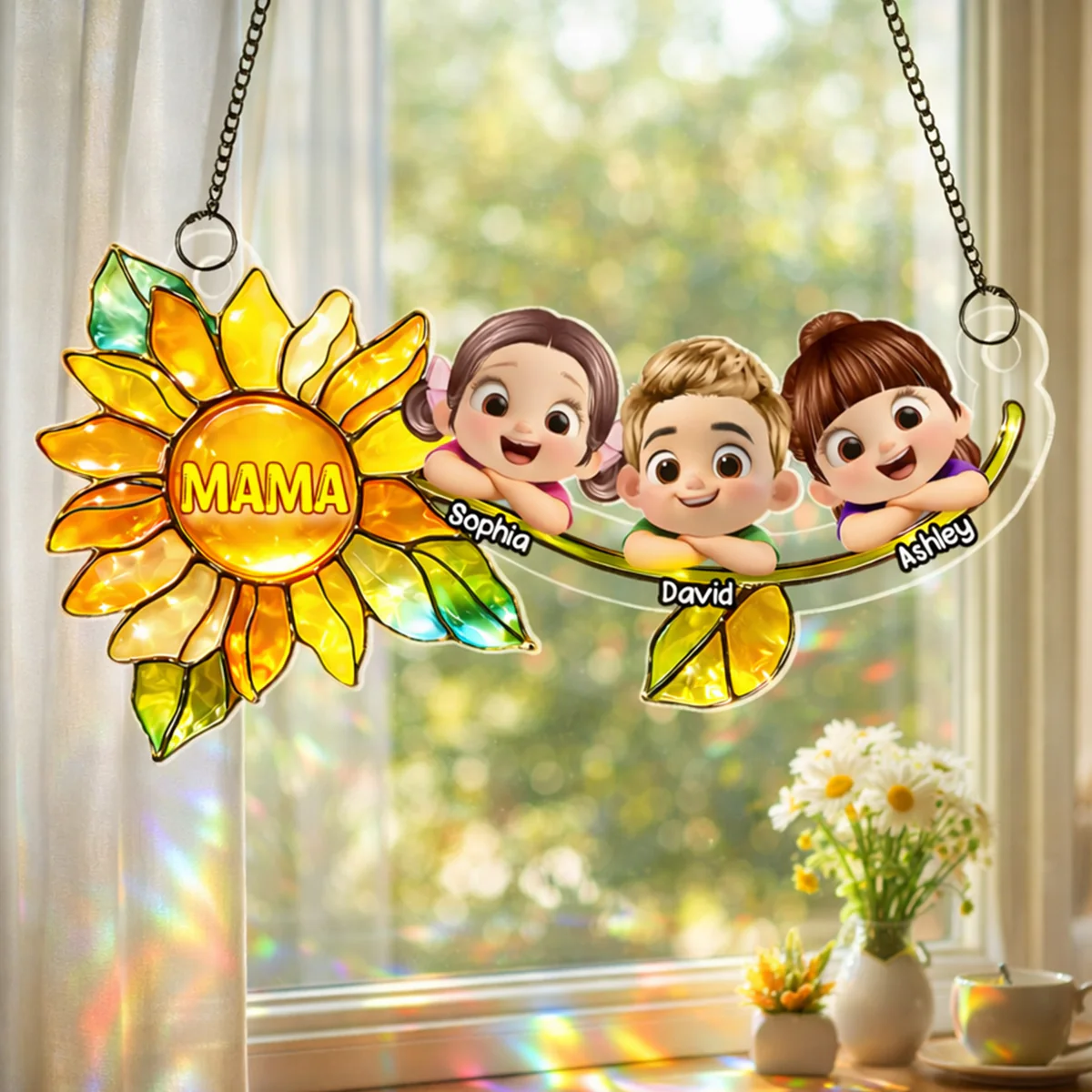 Grandkids Children Sunflower - Personalized Suncatcher - Heartfelt Mother's Day Gift for Grandma, Mom, Wife - Image 9