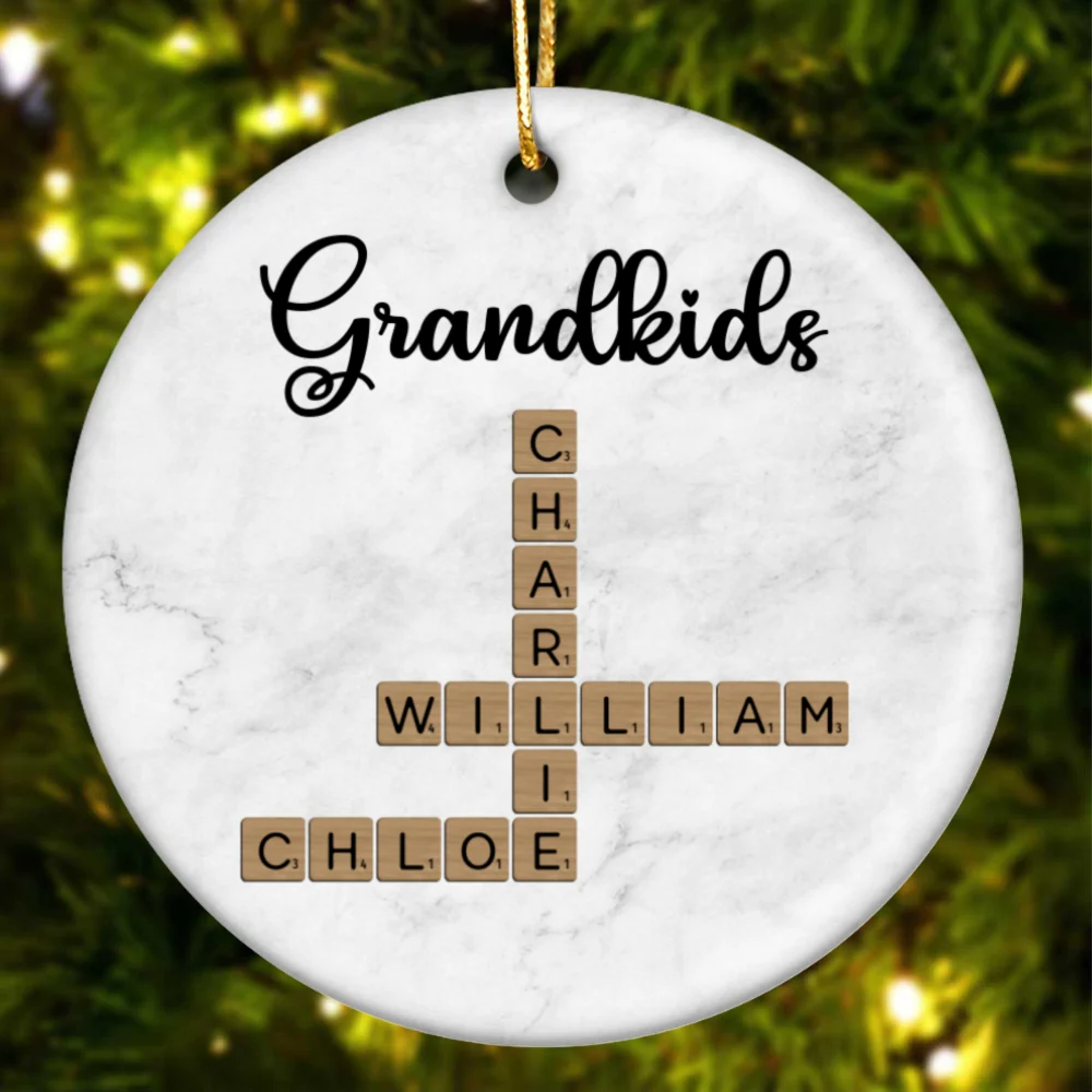 Grandkids Crossword Art - Personalized Ceramic Ornament - Sentimental Gift for Grandma Grandpa Grandkids - Image 10