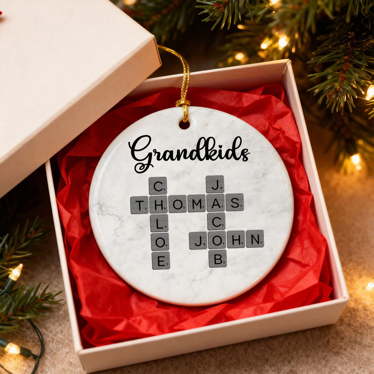 Grandkids Crossword Art - Personalized Ceramic Ornament - Sentimental Gift for Grandma Grandpa Grandkids - Image 3