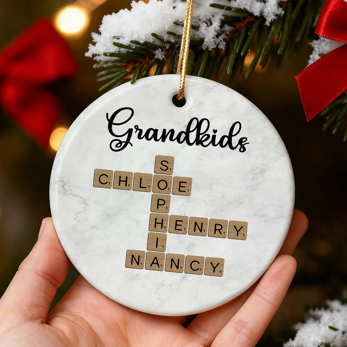 Grandkids Crossword Art - Personalized Ceramic Ornament - Sentimental Gift for Grandma Grandpa Grandkids - Image 4