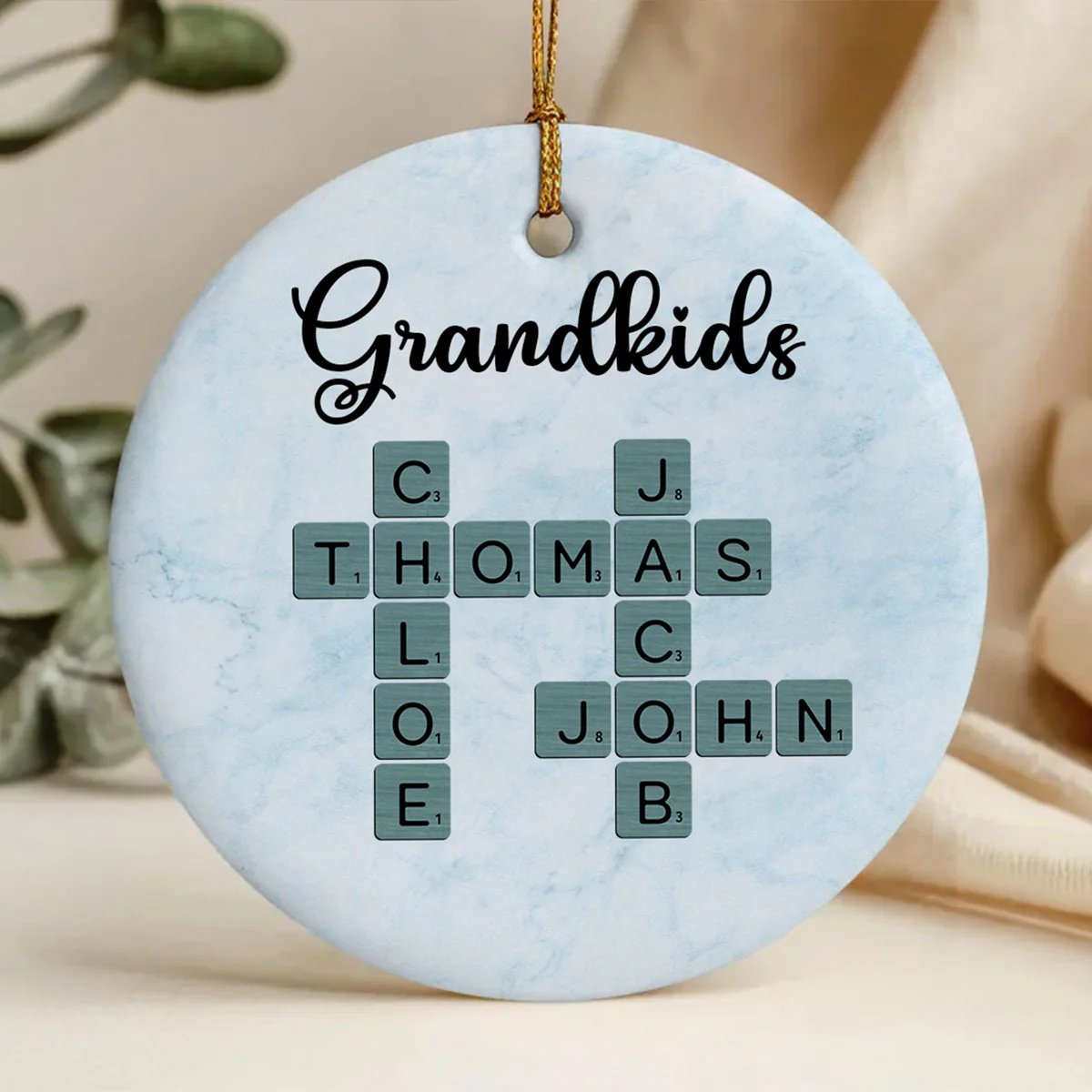 Grandkids Crossword Art - Personalized Ceramic Ornament - Sentimental Gift for Grandma Grandpa Grandkids - Image 5